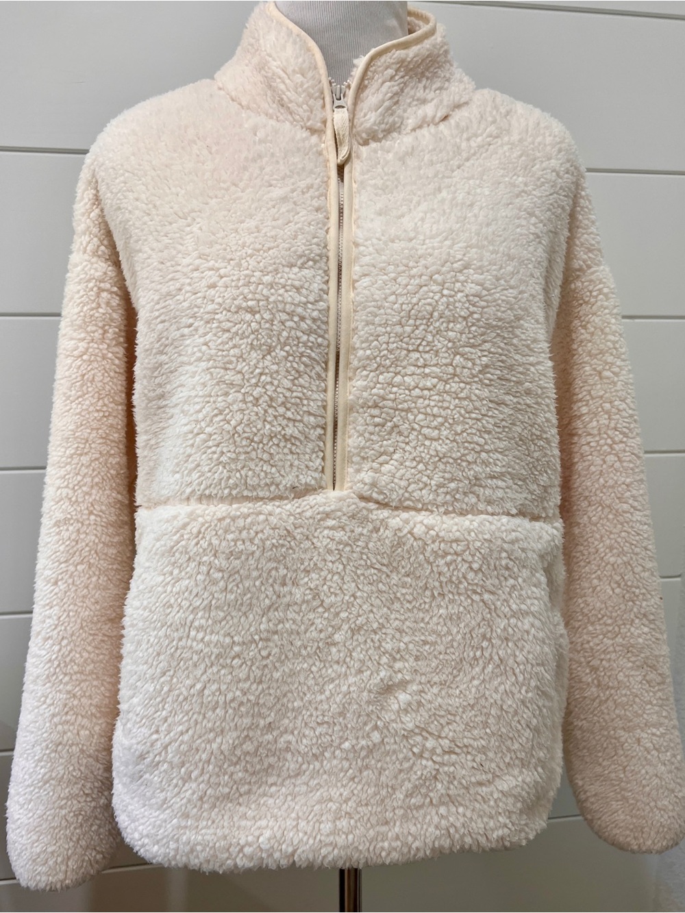 Cozy Half-Zip Sherpa Pullover in Soft Cream